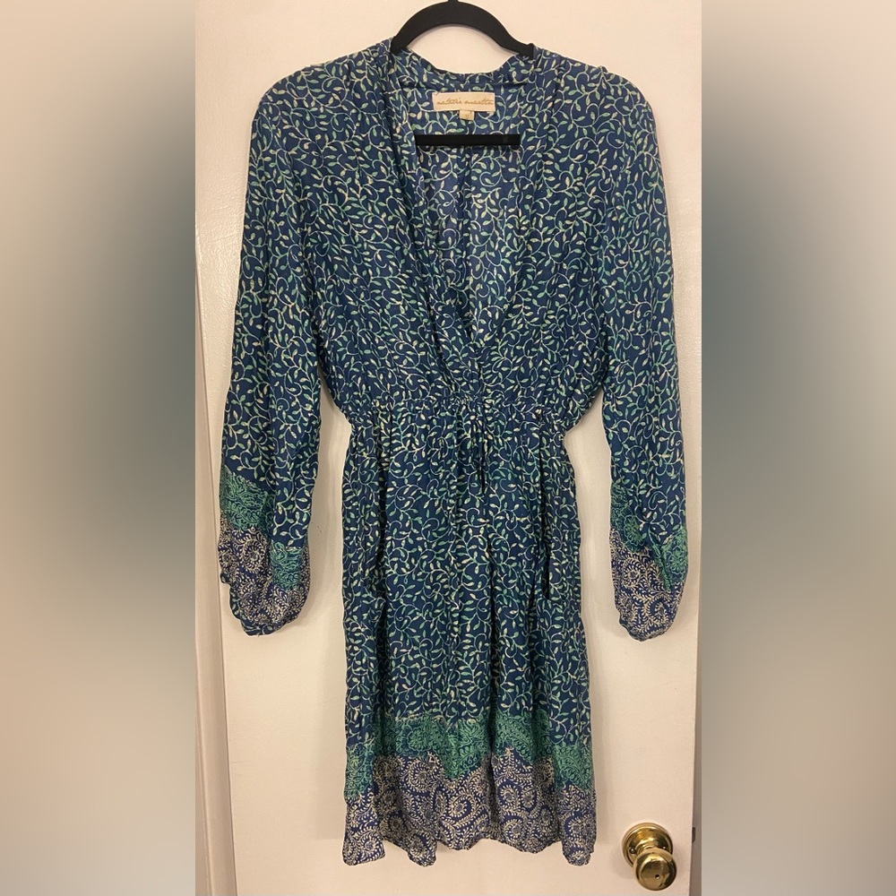 Natalie Martin Nico Patterned Silk A Line Dress Blue Size Small